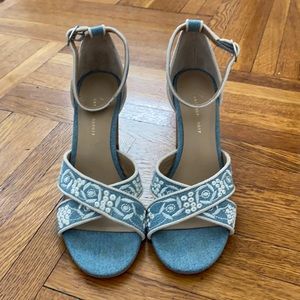 Anthropologie Embroidered Denim Heels